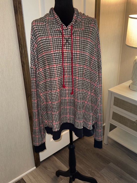 Self Esteem Tops - Self Esteem Women's Lightweight Houndstooth Hoodie - Black, White & Red Accents